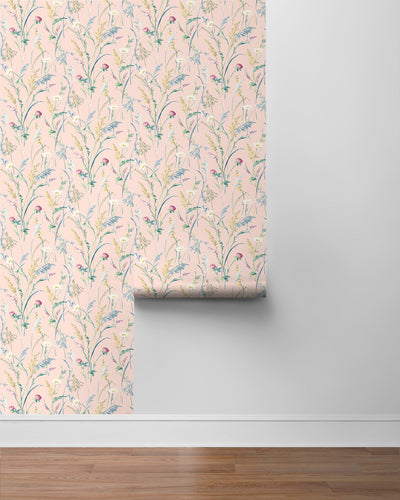 product image for Meadow Flowers Peel & Stick Wallpaper in Lightly Pink 7