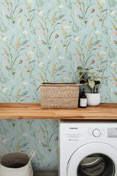 product image for Meadow Flowers Peel & Stick Wallpaper in Seabreeze 70