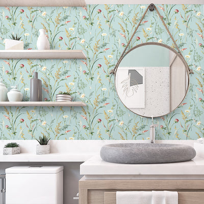 product image for Meadow Flowers Peel & Stick Wallpaper in Seabreeze 52