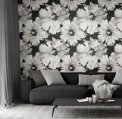 product image for Graphic Floral Peel-and-Stick Wallpaper in Ebony & Champagne 27