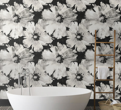 product image for Graphic Floral Peel-and-Stick Wallpaper in Ebony & Champagne 49