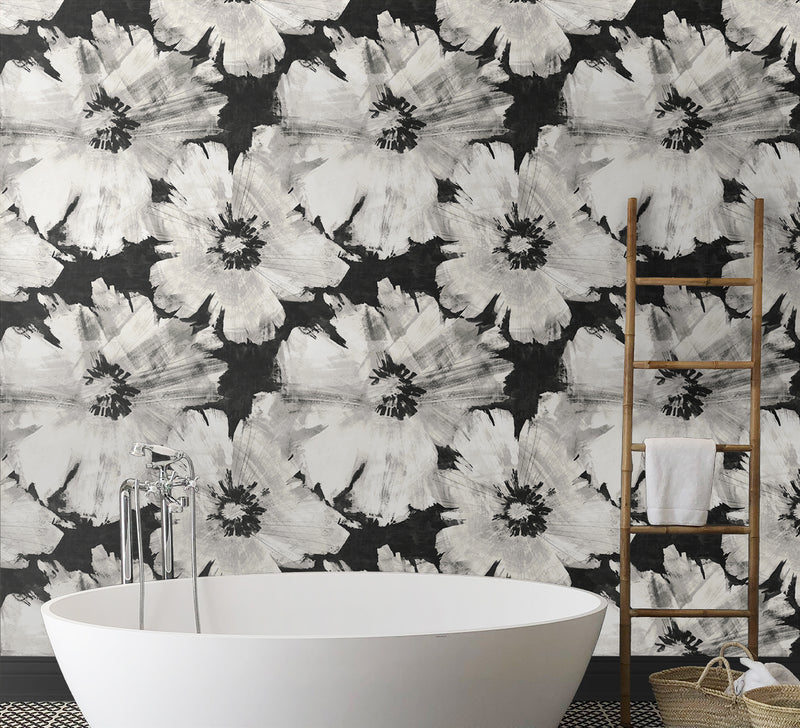 media image for Graphic Floral Peel-and-Stick Wallpaper in Ebony & Champagne 214