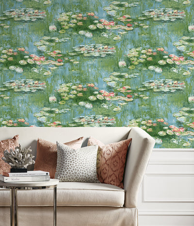 product image for Lily Pond Peel-and-Stick Wallpaper in Olive & Sky Blue 15