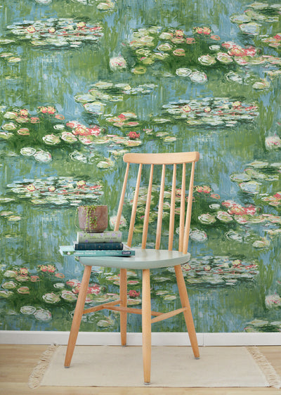 product image for Lily Pond Peel-and-Stick Wallpaper in Olive & Sky Blue 92