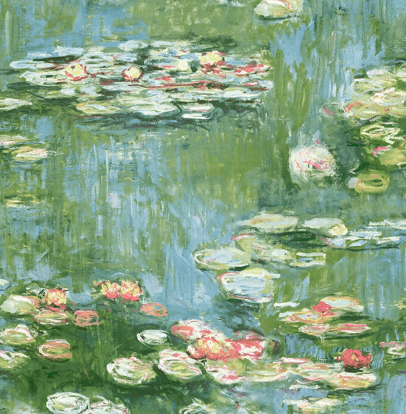 media image for Lily Pond Peel-and-Stick Wallpaper in Olive & Sky Blue 215