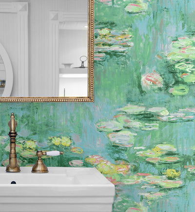 product image for Lily Pond Peel-and-Stick Wallpaper in Hunter Green & Lakeside 12