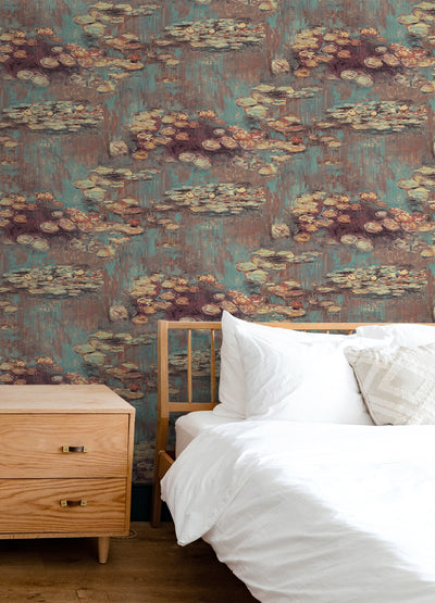 product image for Lily Pond Peel-and-Stick Wallpaper in Rust & Deep Sea 59