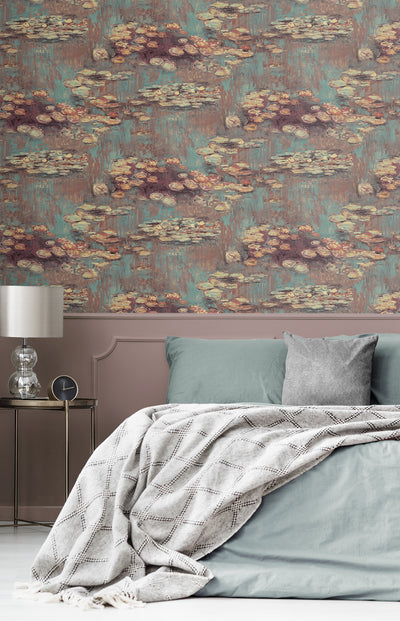 product image for Lily Pond Peel-and-Stick Wallpaper in Rust & Deep Sea 66