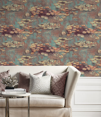 product image for Lily Pond Peel-and-Stick Wallpaper in Rust & Deep Sea 68