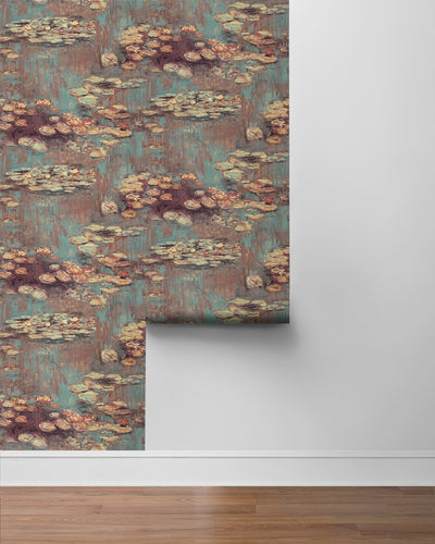 product image for Lily Pond Peel-and-Stick Wallpaper in Rust & Deep Sea 89