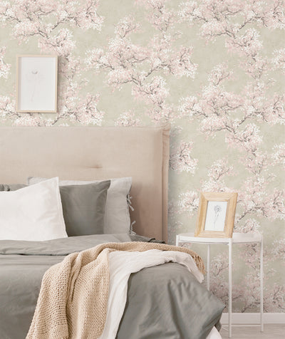 product image for Cherry Blossom Grove Peel-and-Stick Wallpaper in Parchment & Rose 13