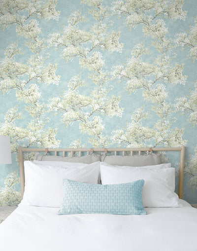 product image for Cherry Blossom Grove Peel-and-Stick Wallpaper in Blue Mist & Green Tea 58