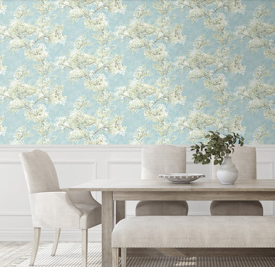 product image for Cherry Blossom Grove Peel-and-Stick Wallpaper in Blue Mist & Green Tea 14