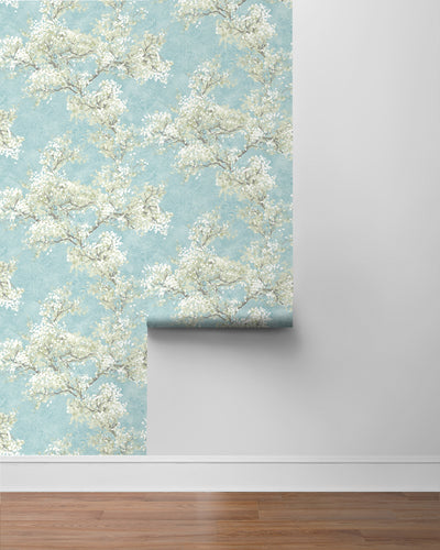 product image for Cherry Blossom Grove Peel-and-Stick Wallpaper in Blue Mist & Green Tea 31