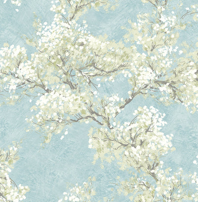 product image for Cherry Blossom Grove Peel-and-Stick Wallpaper in Blue Mist & Green Tea 1