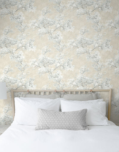 product image for Cherry Blossom Grove Peel-and-Stick Wallpaper in Parchment & Morning Fog 5