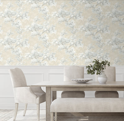 product image for Cherry Blossom Grove Peel-and-Stick Wallpaper in Parchment & Morning Fog 52