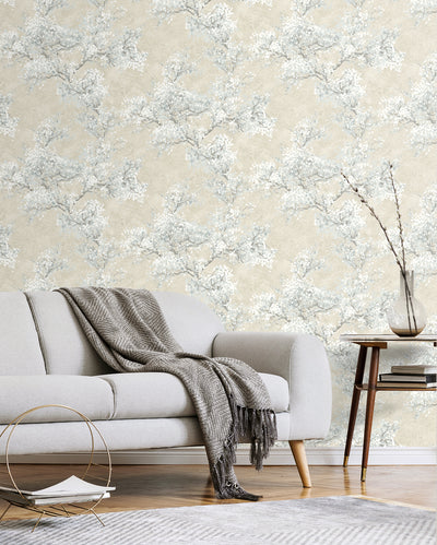 product image for Cherry Blossom Grove Peel-and-Stick Wallpaper in Parchment & Morning Fog 57