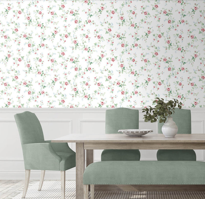 media image for Blossom Floral Trail Peel & Stick Wallpaper in Blush & Spearmint 242