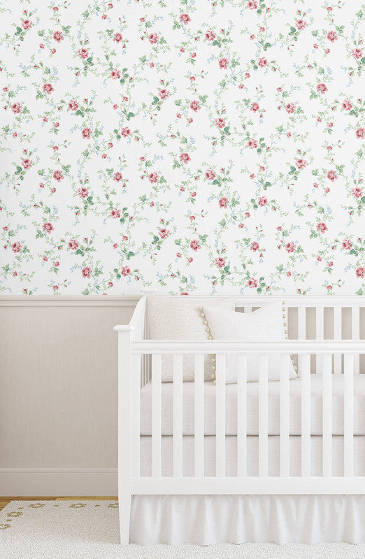 media image for Blossom Floral Trail Peel & Stick Wallpaper in Blush & Spearmint 283