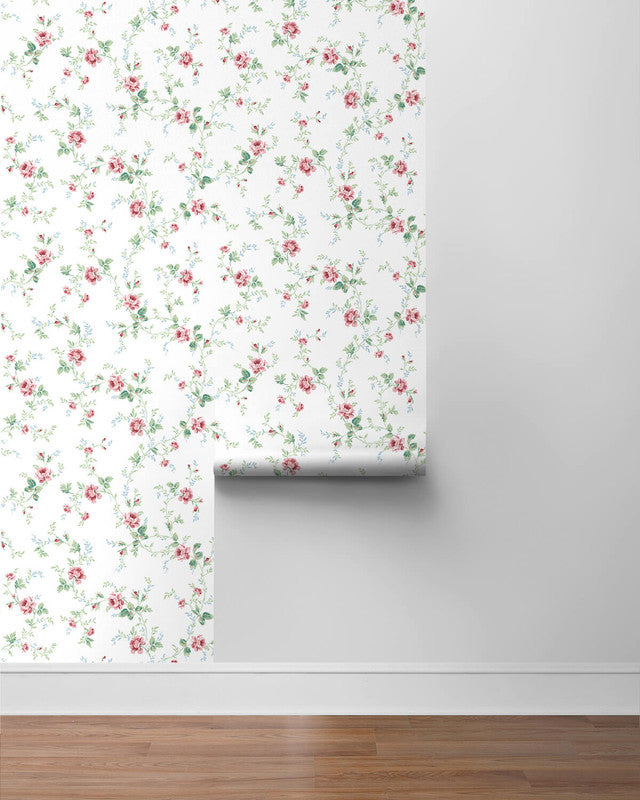 media image for Blossom Floral Trail Peel & Stick Wallpaper in Blush & Spearmint 294