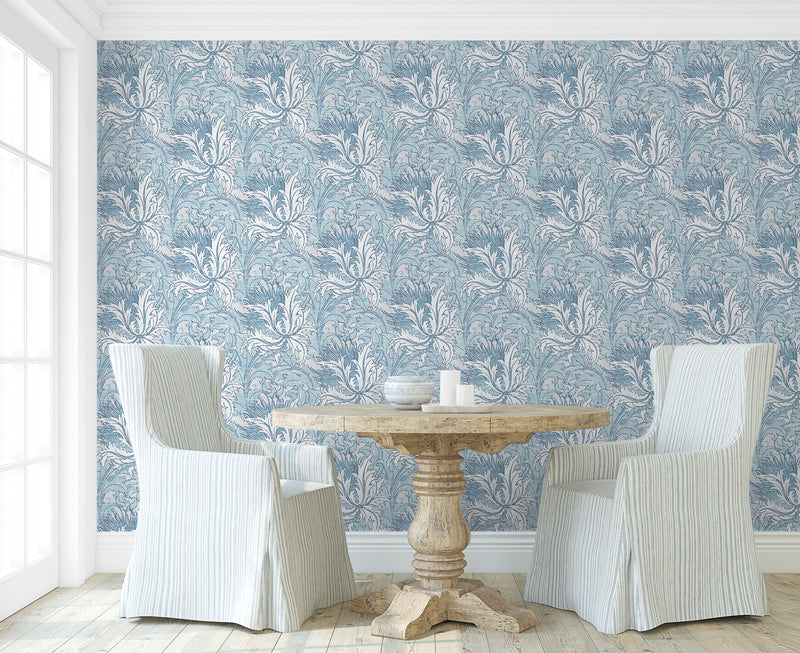 media image for Floral Folly Peel & Stick Wallpaper in Blue Waterfall 22