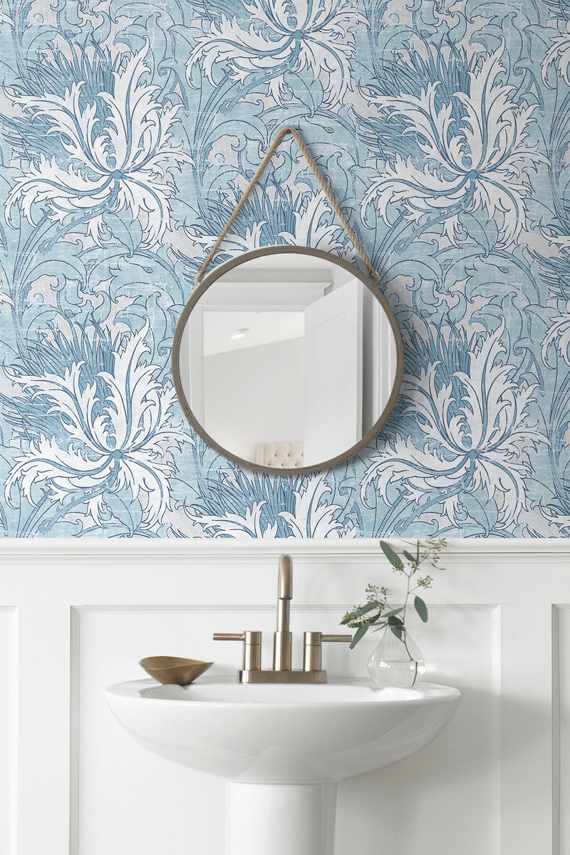 media image for Floral Folly Peel & Stick Wallpaper in Blue Waterfall 237