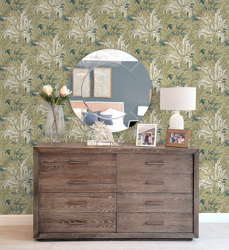 media image for Floral Folly Peel & Stick Wallpaper in Juniper & Parchment 216