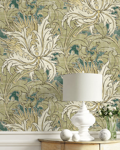 product image for Floral Folly Peel & Stick Wallpaper in Juniper & Parchment 55