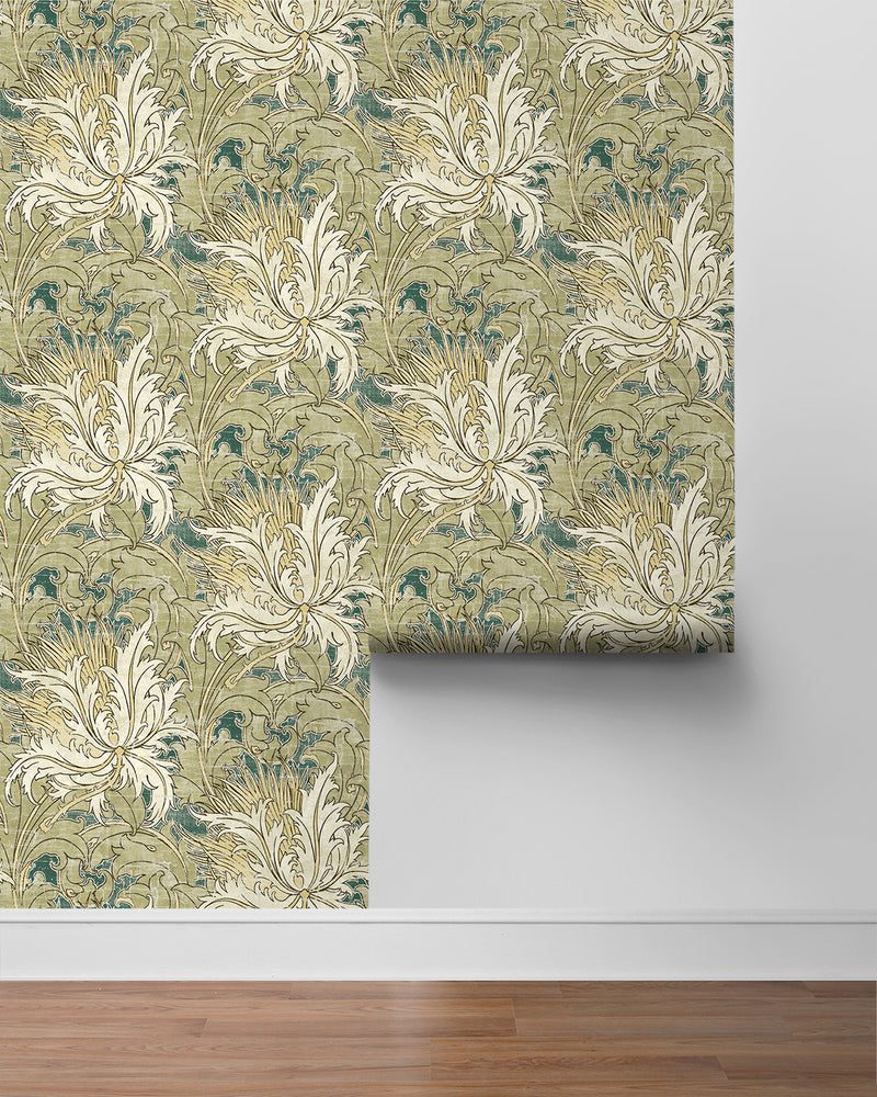 media image for Floral Folly Peel & Stick Wallpaper in Juniper & Parchment 297