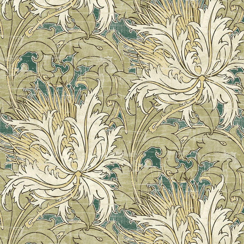 media image for Floral Folly Peel & Stick Wallpaper in Juniper & Parchment 219