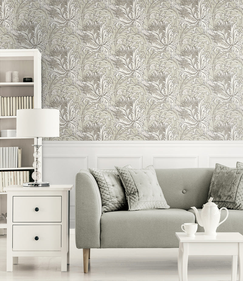 media image for Floral Folly Peel & Stick Wallpaper in Lunar Rock & Pale Oak 269