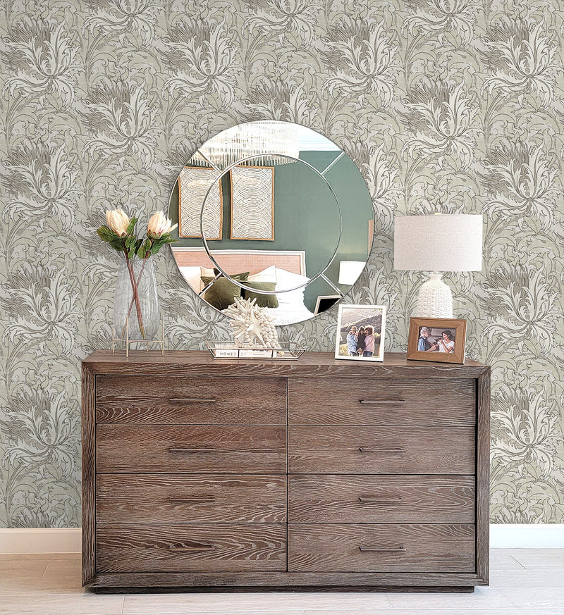 media image for Floral Folly Peel & Stick Wallpaper in Lunar Rock & Pale Oak 214