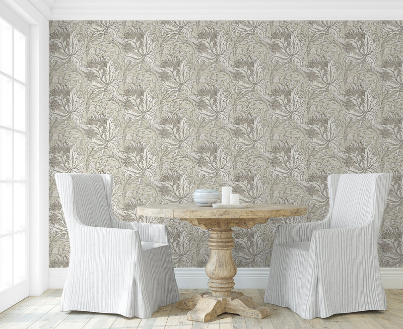 media image for Floral Folly Peel & Stick Wallpaper in Lunar Rock & Pale Oak 240