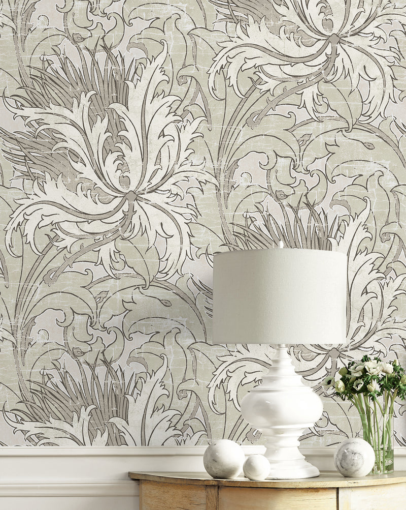 media image for Floral Folly Peel & Stick Wallpaper in Lunar Rock & Pale Oak 278