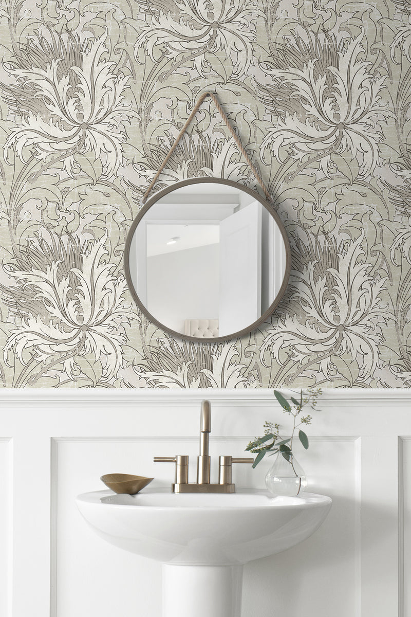 media image for Floral Folly Peel & Stick Wallpaper in Lunar Rock & Pale Oak 217