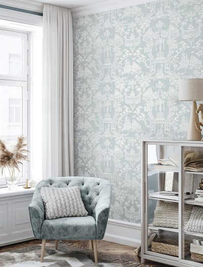 product image for Garden Chinoiserie Peel & Stick Wallpaper in Blue Dusk 32