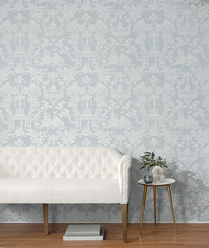 media image for Garden Chinoiserie Peel & Stick Wallpaper in Blue Dusk 216