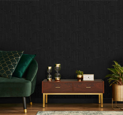 product image for City Skyline Peel & Stick Wallpaper in Cosmic Black 59