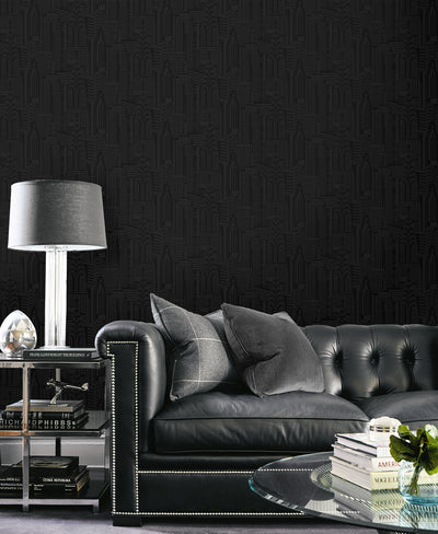 product image for City Skyline Peel & Stick Wallpaper in Cosmic Black 34