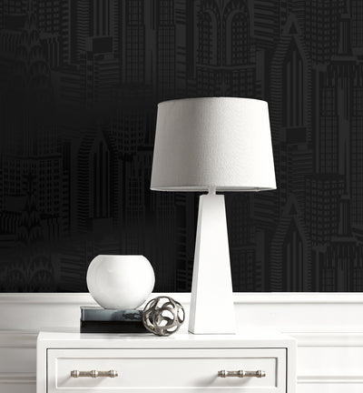 product image for City Skyline Peel & Stick Wallpaper in Cosmic Black 67