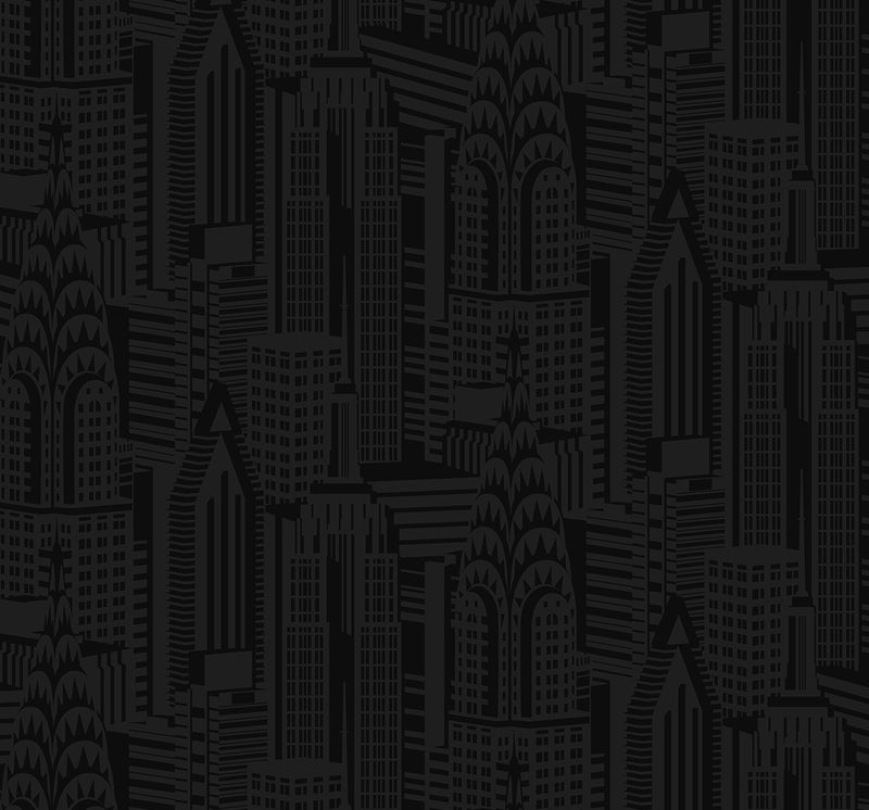 media image for City Skyline Peel & Stick Wallpaper in Cosmic Black 274