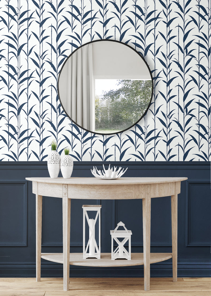 media image for Bamboo Silhouette Peel & Stick Wallpaper in Royal Blue 234