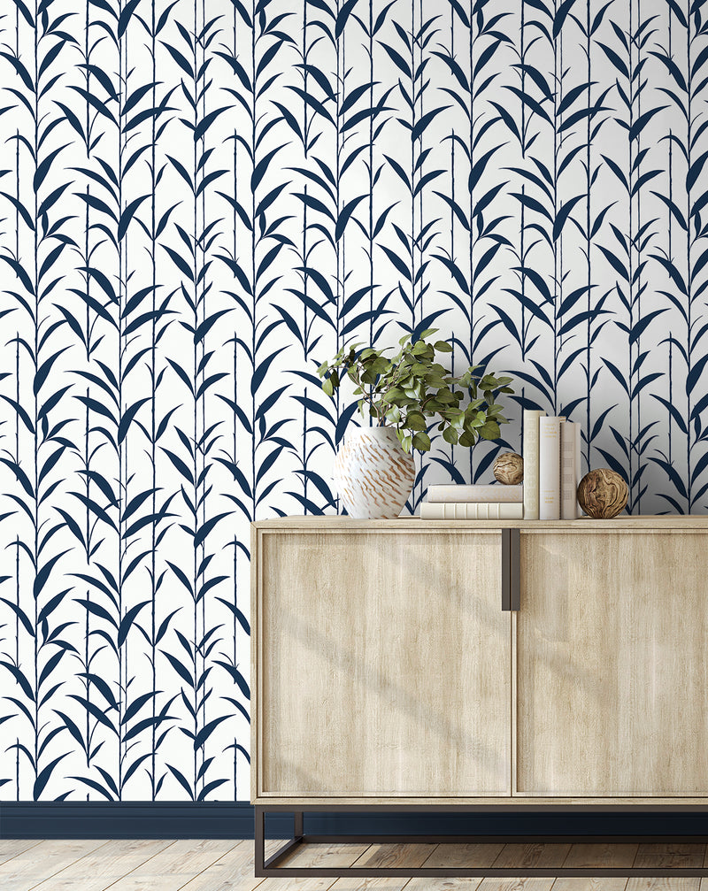 media image for Bamboo Silhouette Peel & Stick Wallpaper in Royal Blue 275