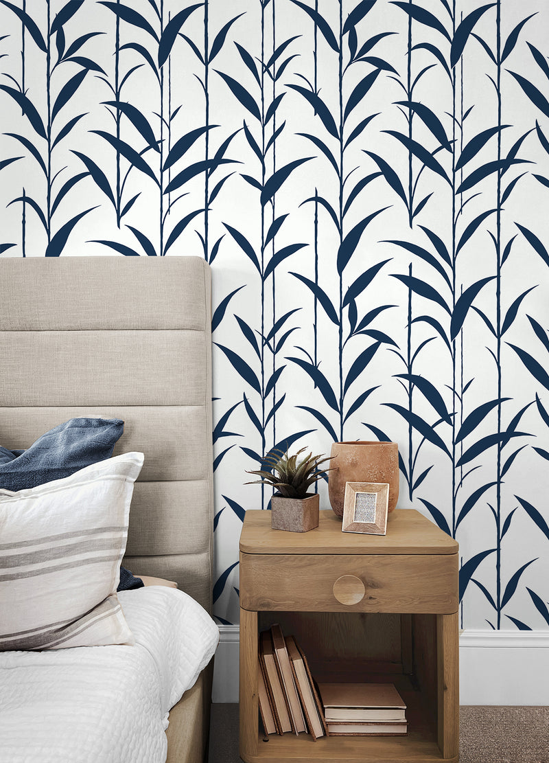 media image for Bamboo Silhouette Peel & Stick Wallpaper in Royal Blue 248