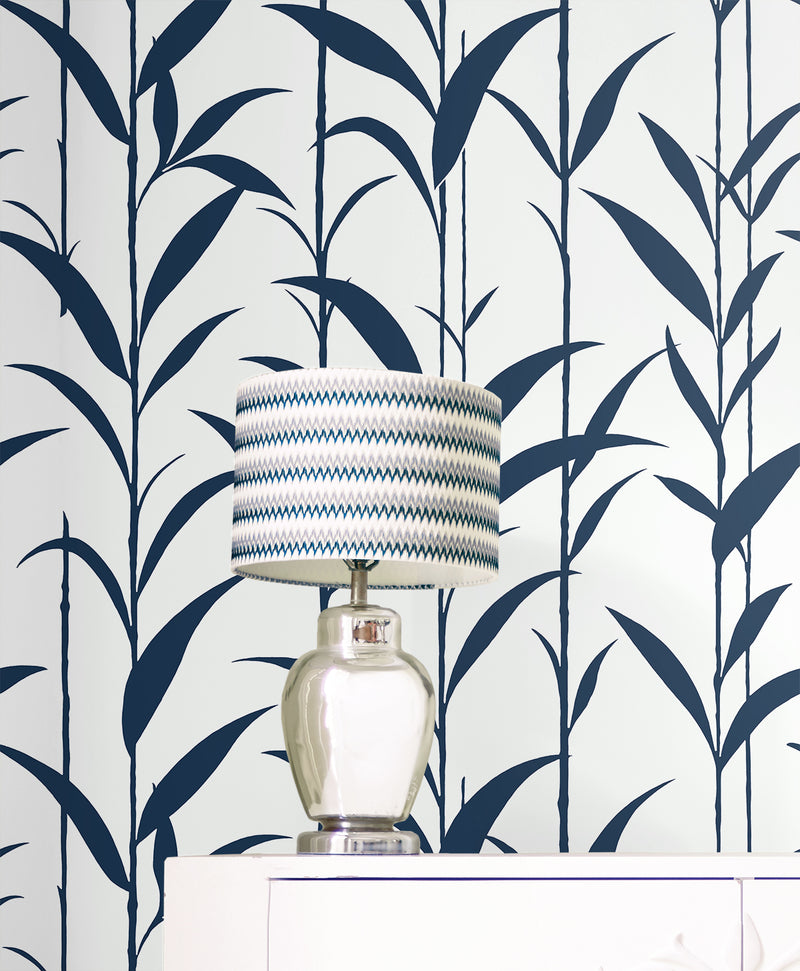 media image for Bamboo Silhouette Peel & Stick Wallpaper in Royal Blue 231