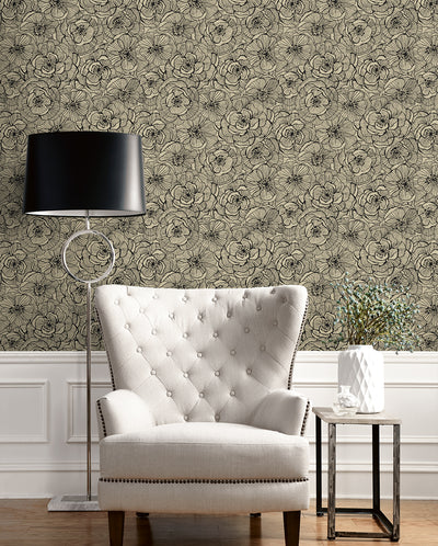 product image for Ellie Graphic Floral Peel & Stick Wallpaper in Gold Shimmer & Ebony 94