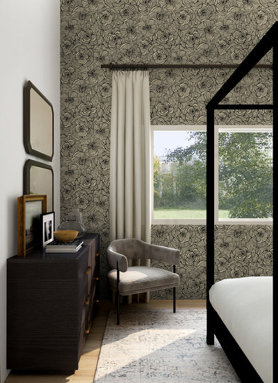 product image for Ellie Graphic Floral Peel & Stick Wallpaper in Gold Shimmer & Ebony 13