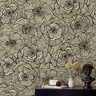 product image for Ellie Graphic Floral Peel & Stick Wallpaper in Gold Shimmer & Ebony 67