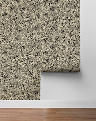 product image for Ellie Graphic Floral Peel & Stick Wallpaper in Gold Shimmer & Ebony 11